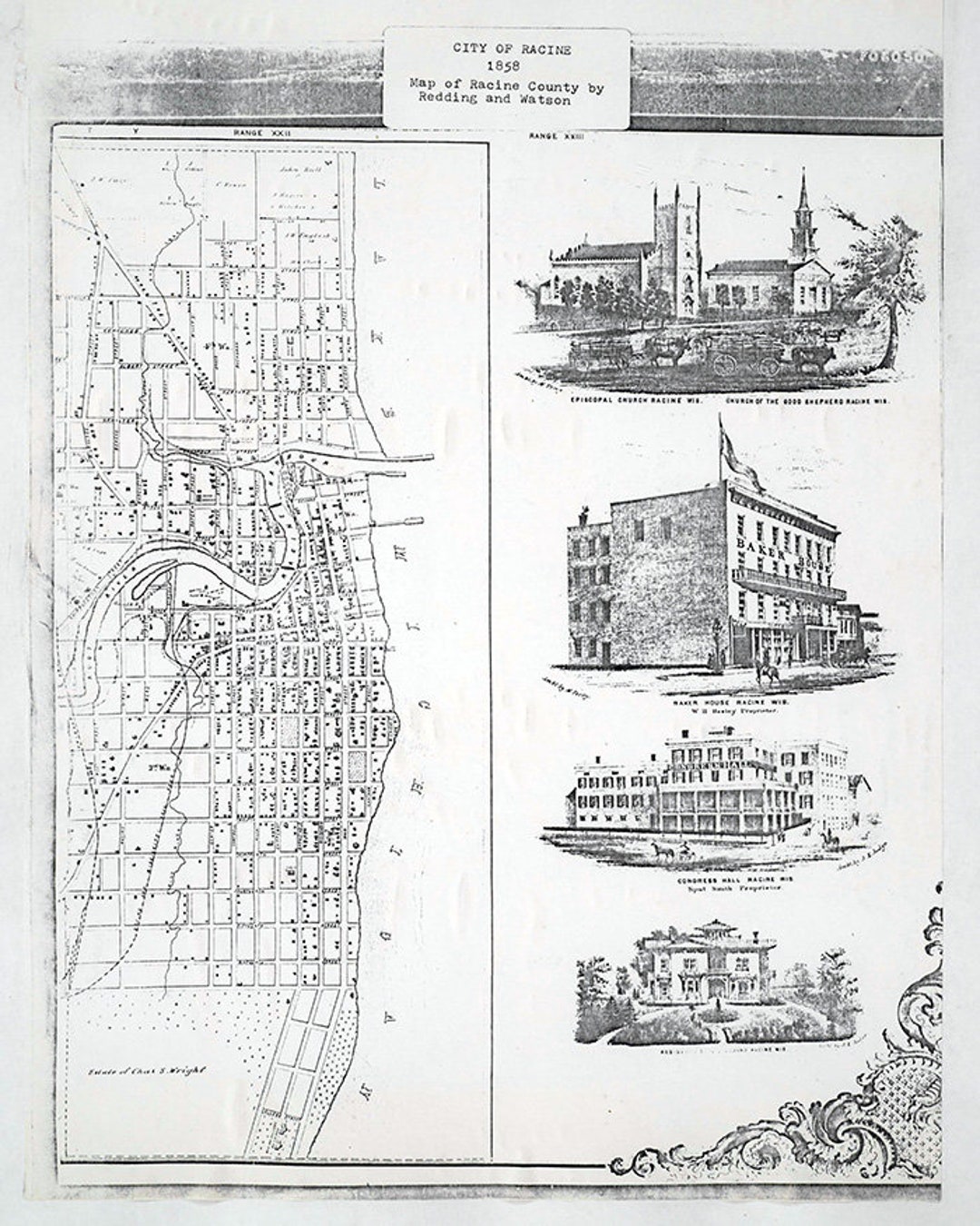 1858 Map of Racine Racine County Wisconsin Etsy