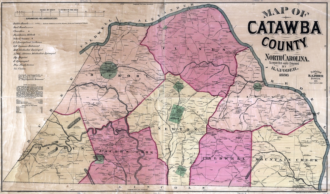 1886 Map of Catawba County North Carolina - Etsy