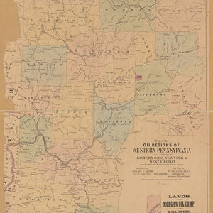 1864-Karte der Ölregionen im Westen von Pennsylvania und Teilen des östlichen Ohio, New York & West Virginia
