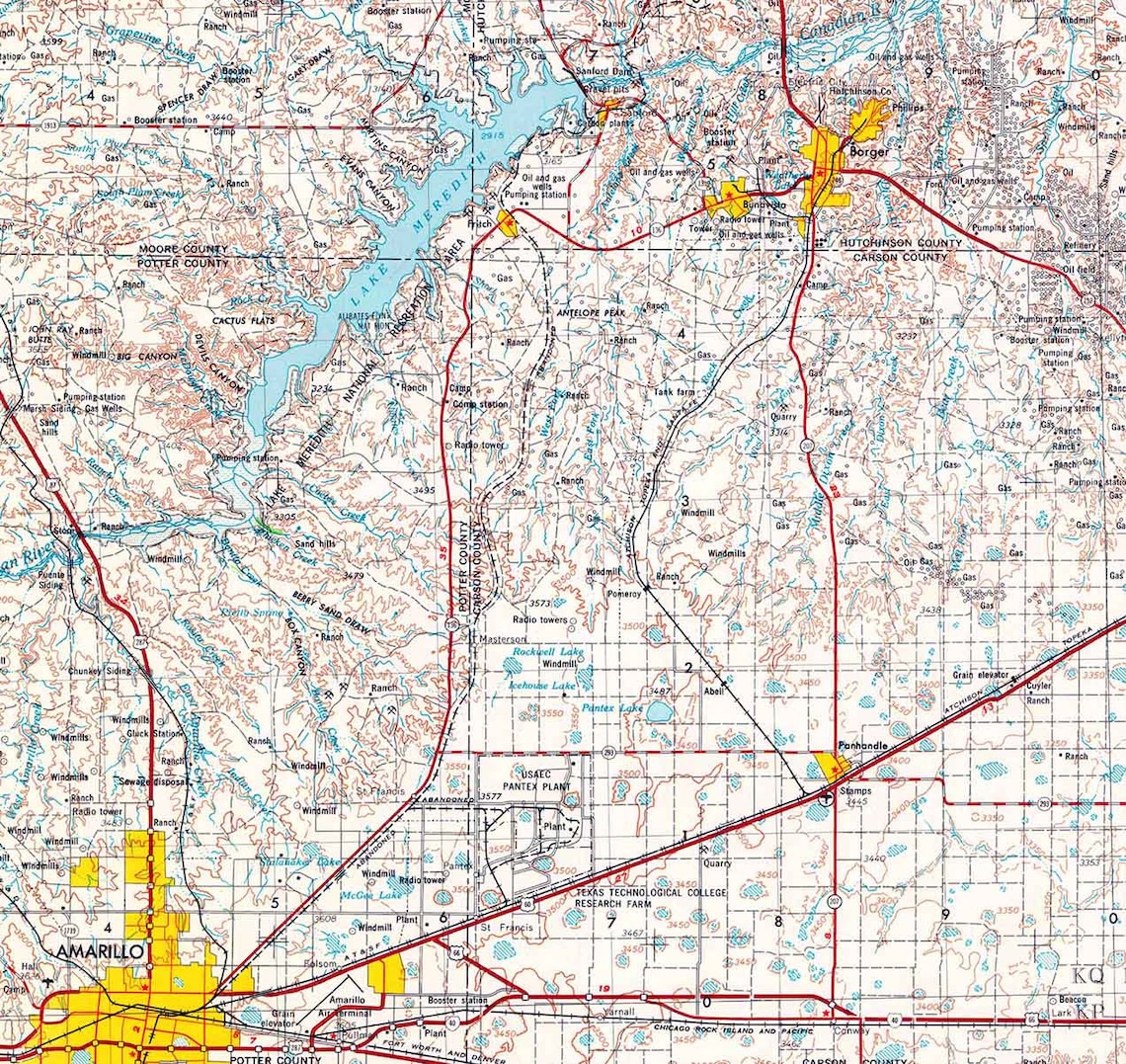 1954 Topo Map Of Amarillo Texas Borger Pampa Etsy