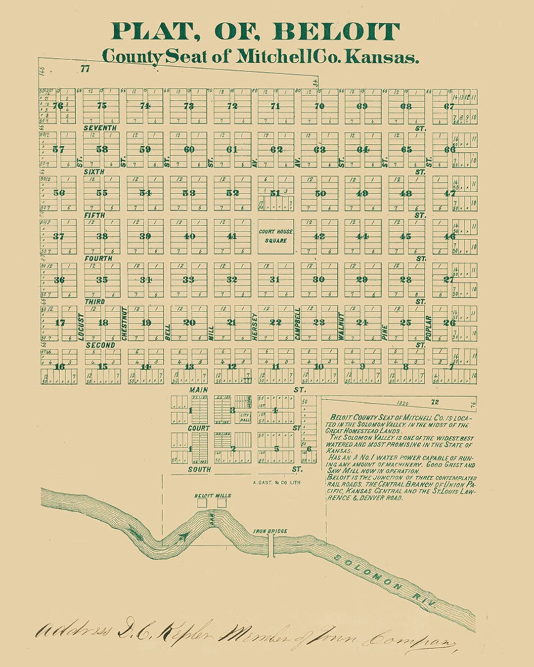 1800s Map of Beloit Mitchell County Kansas Etsy