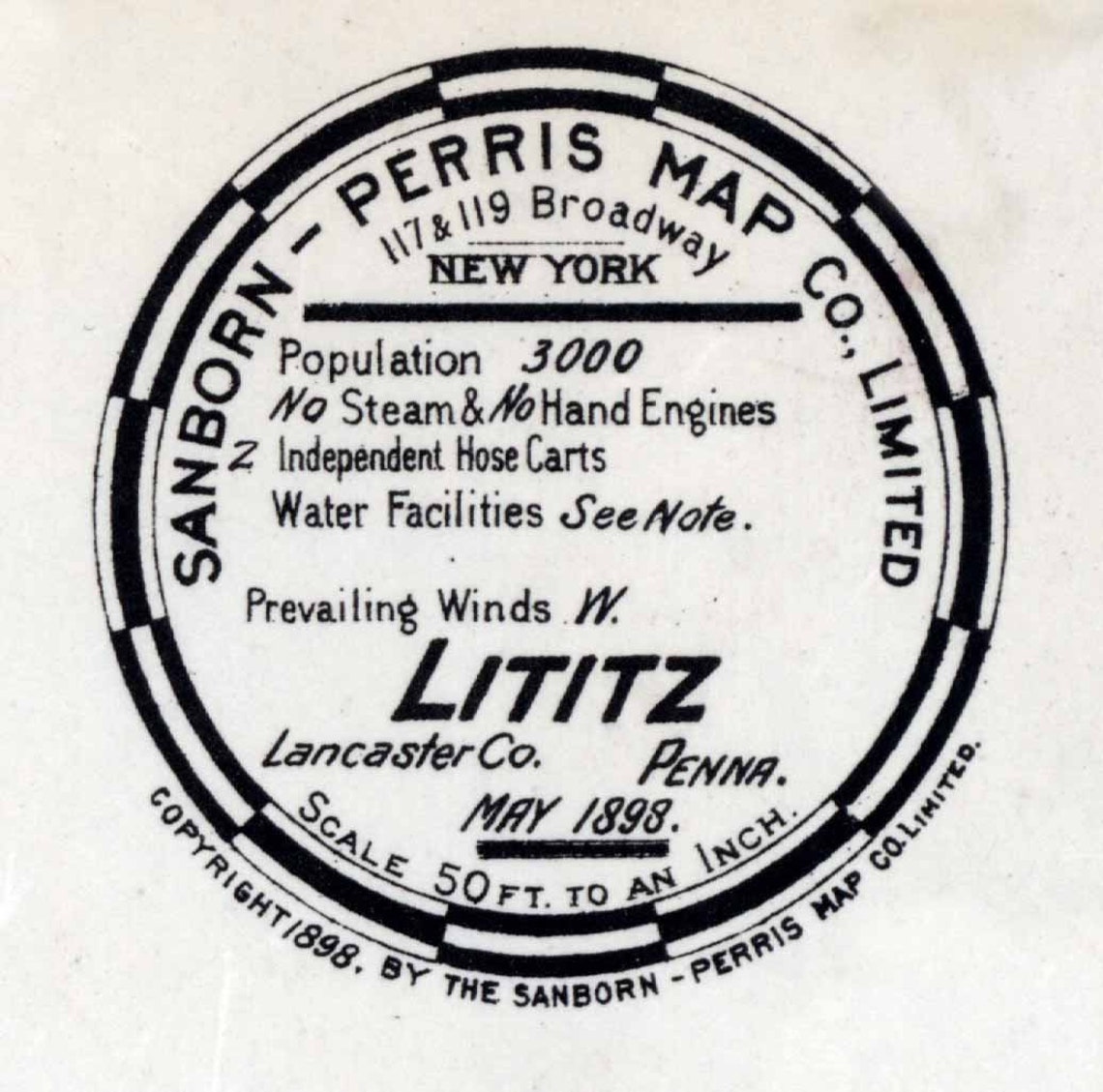 1898 Town Map of Lititz Lancaster County Pennsylvania Etsy