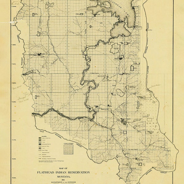1911 Map of Flathead Indian Reservation Montana