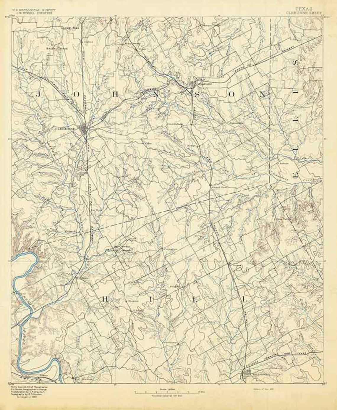 1891 Topo Map of Cleburne Texas Johnson Ellis Etsy