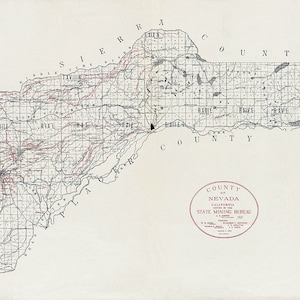 1900-Karte von Nevada County in Kalifornien