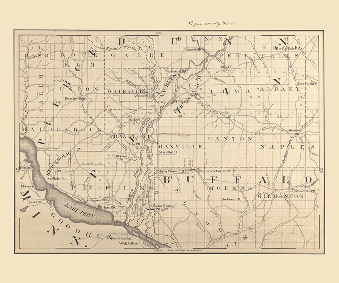 1880 Map of Pepin County Wisconsin Etsy Finland