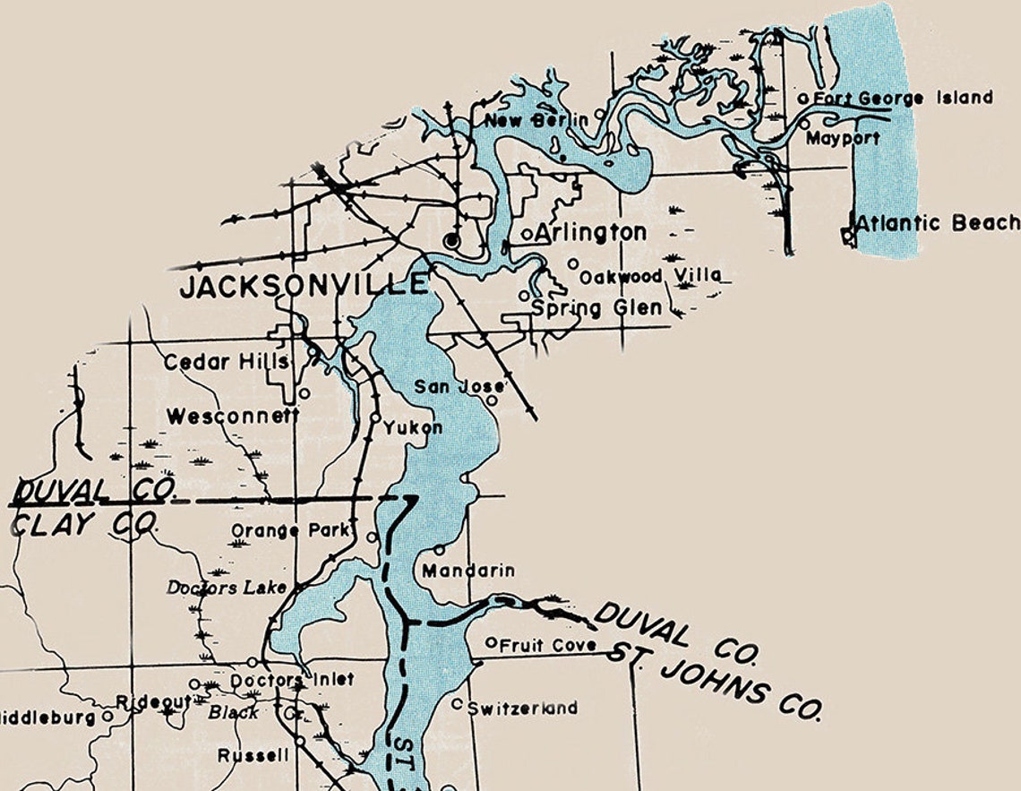 Map of the Saint Johns River Florida Etsy
