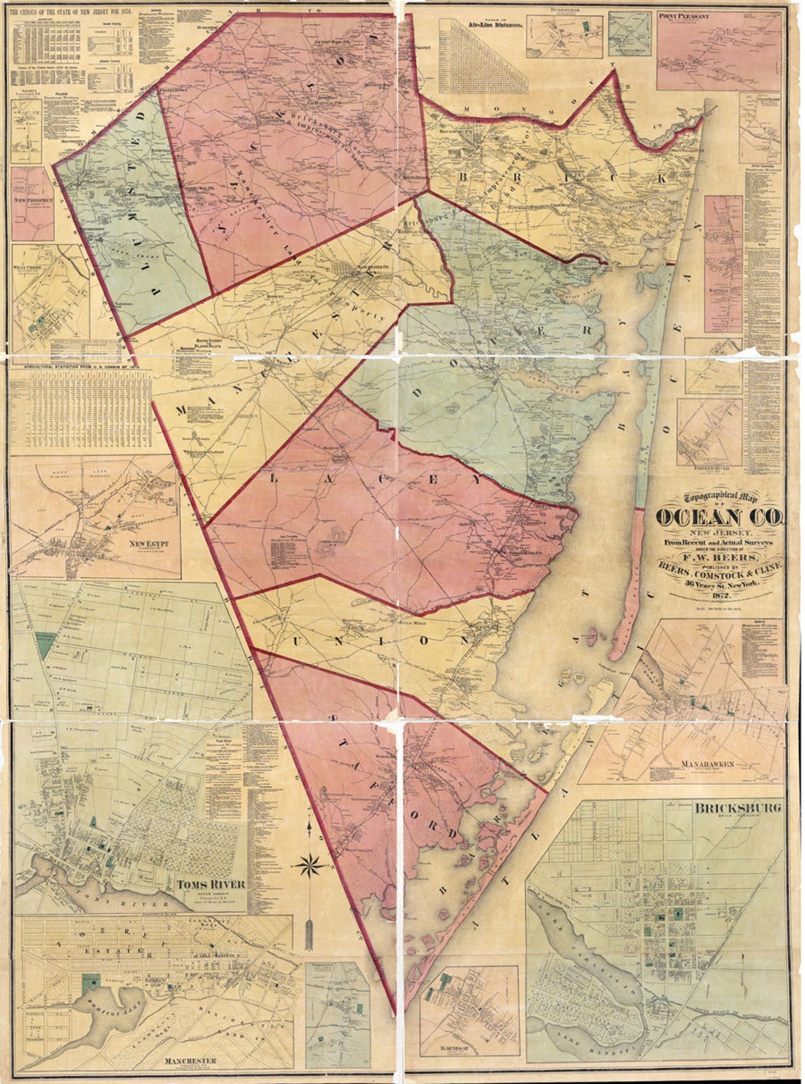 1872 Map of Ocean County New Jersey Bricksburg Etsy