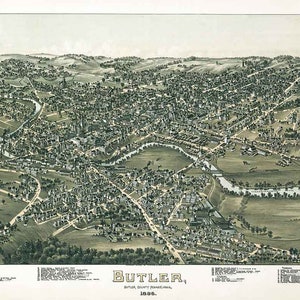 1896 Panorama-Karte von Butler Butler County Pennsylvania