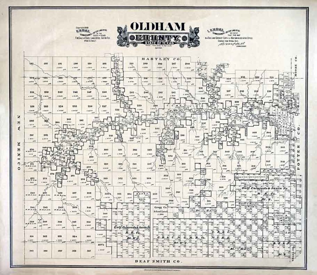 1888 Farm Line Map of Oldham County Texas Etsy UK