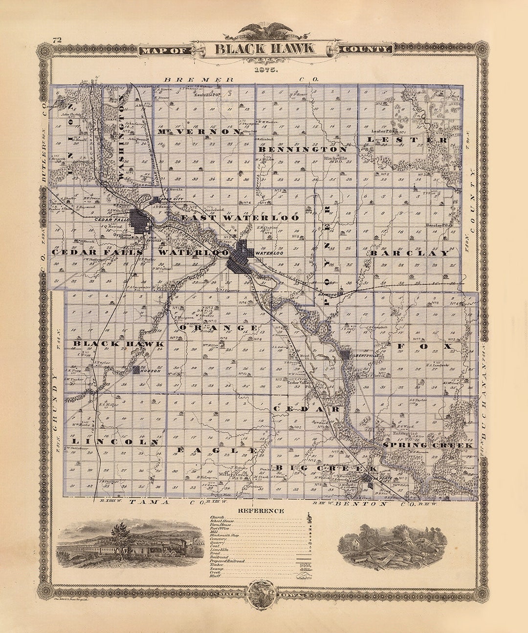 1875 Map of Black Hawk County Iowa Etsy