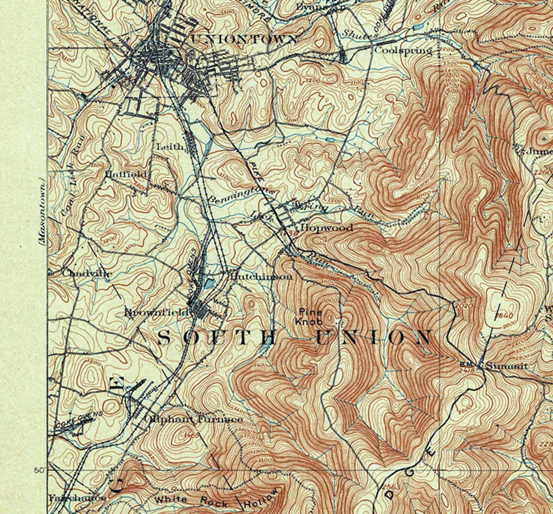 1900 Topo Map of Uniontown Pennsylvania Fayette County Etsy UK