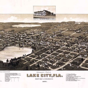 Panoramische kaart uit 1885 van Lake City, Florida