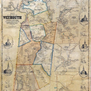 1853 Town Map of Weymouth Norfolk County Massachusetts