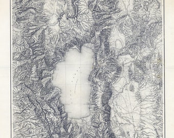 1881, carte du lac Tahoe au Nevada et en Californie