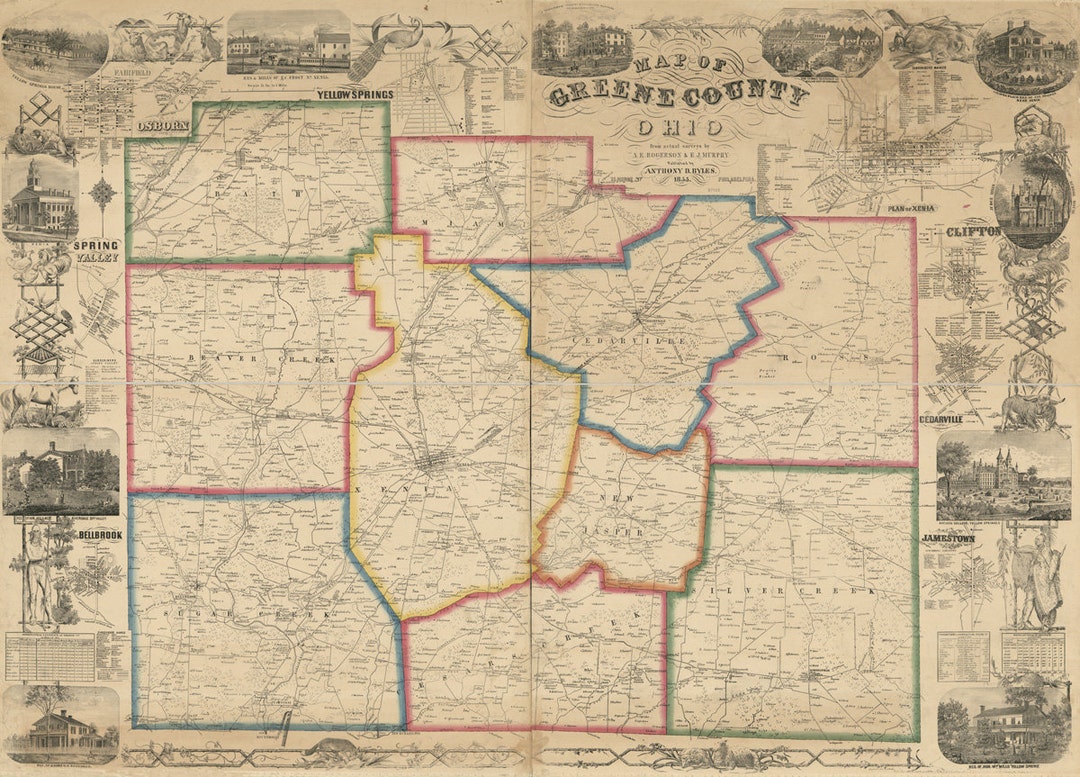 1855 Map of Greene County Ohio Xenia - Etsy