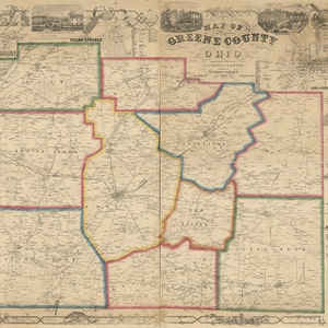 1855 Map of Greene County Ohio Xenia
