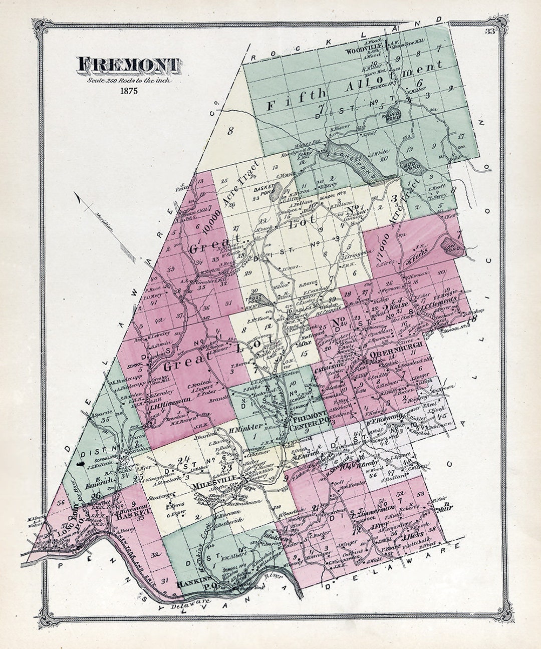 1875 Map of Fremont Township Sullivan County New York Etsy