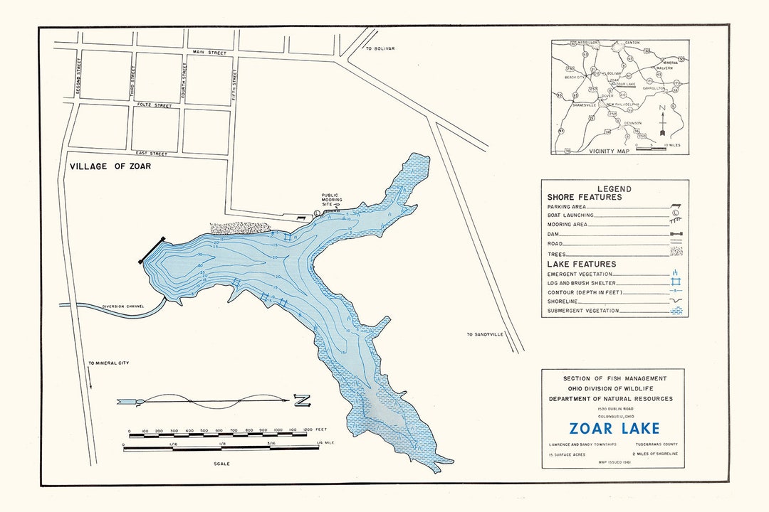 1961 Map of Zoar Lake Tuscarawas County Ohio Etsy