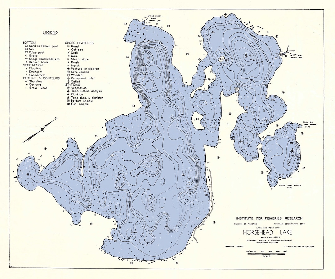 1941 Map of Horsehead Lake Mecosta County Michigan Etsy