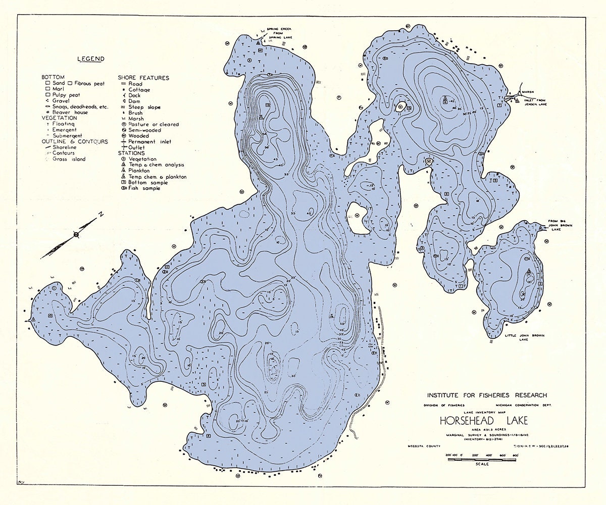 1941 Map of Horsehead Lake Mecosta County Michigan image photo