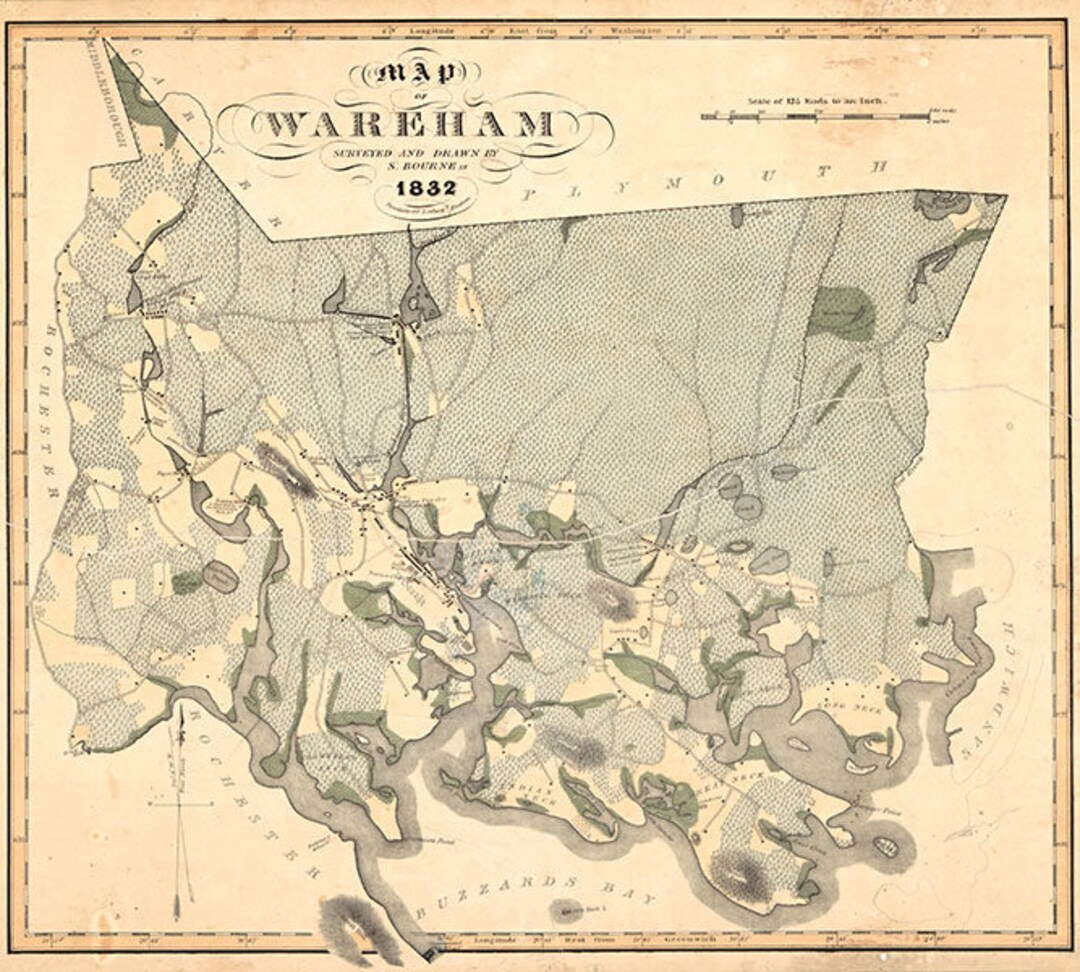 1832 Map of Wareham Massachusetts Etsy
