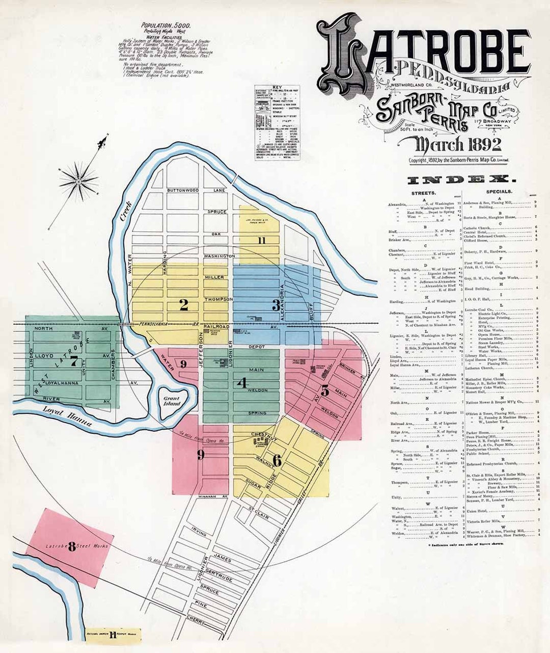 1892 Town Map of Latrobe Westmoreland County Pennsylvania Etsy