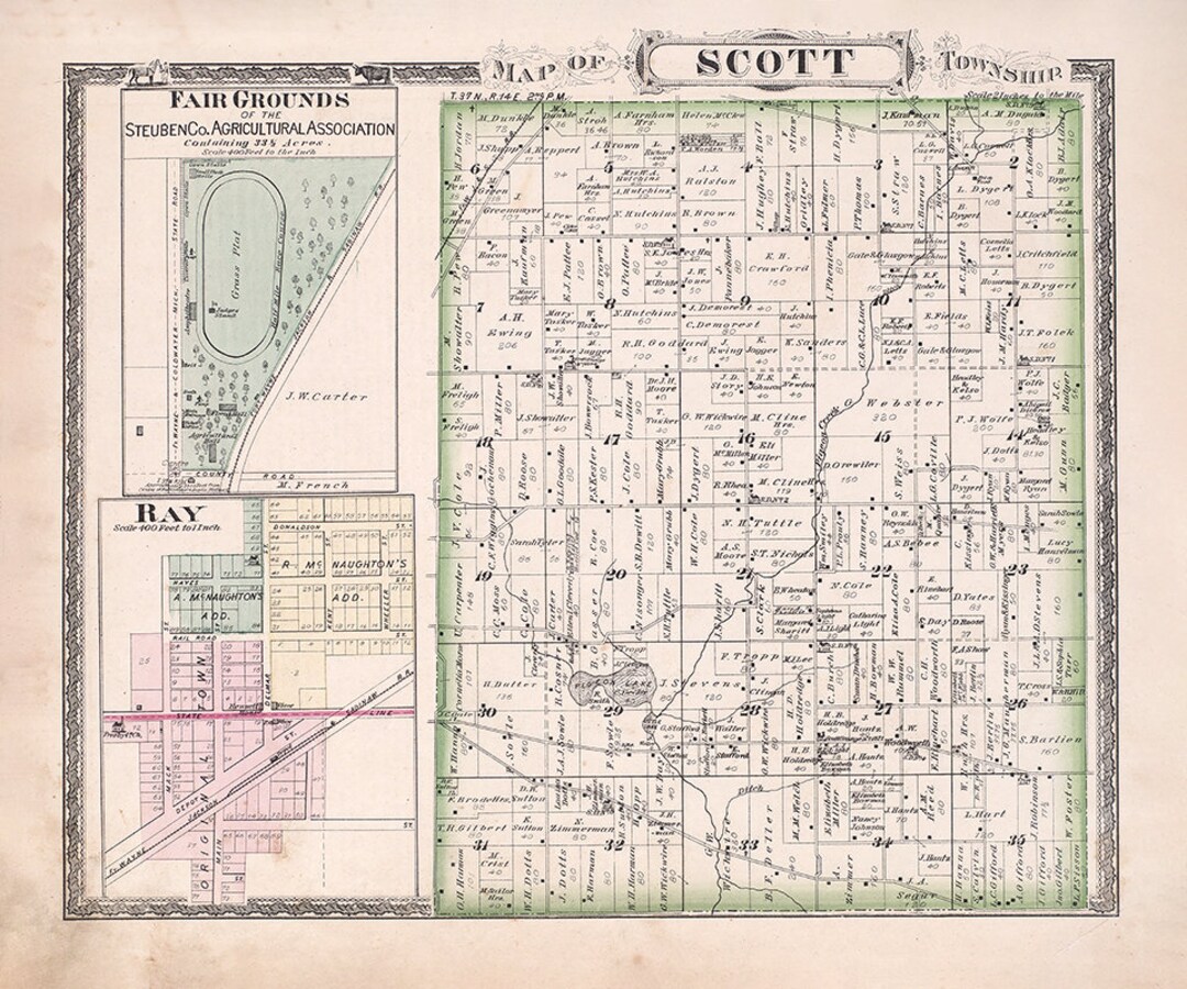 1880 Map of Scott Township Steuben County Indiana Etsy