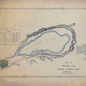 1865-Karte der Pyramid Lake Indianer-Reservation, Nevada