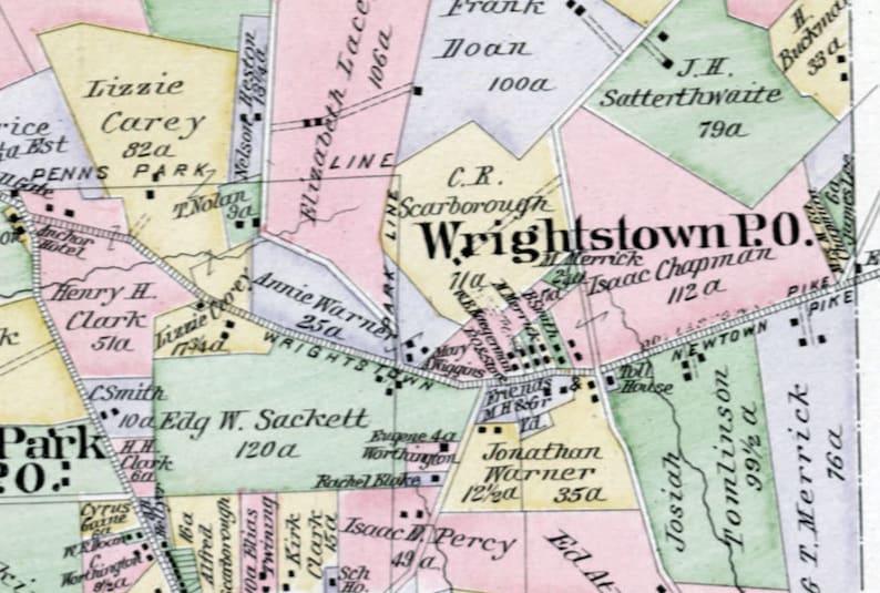 1891 Map of Wrightstown and Northhampton Township Bucks County Etsy