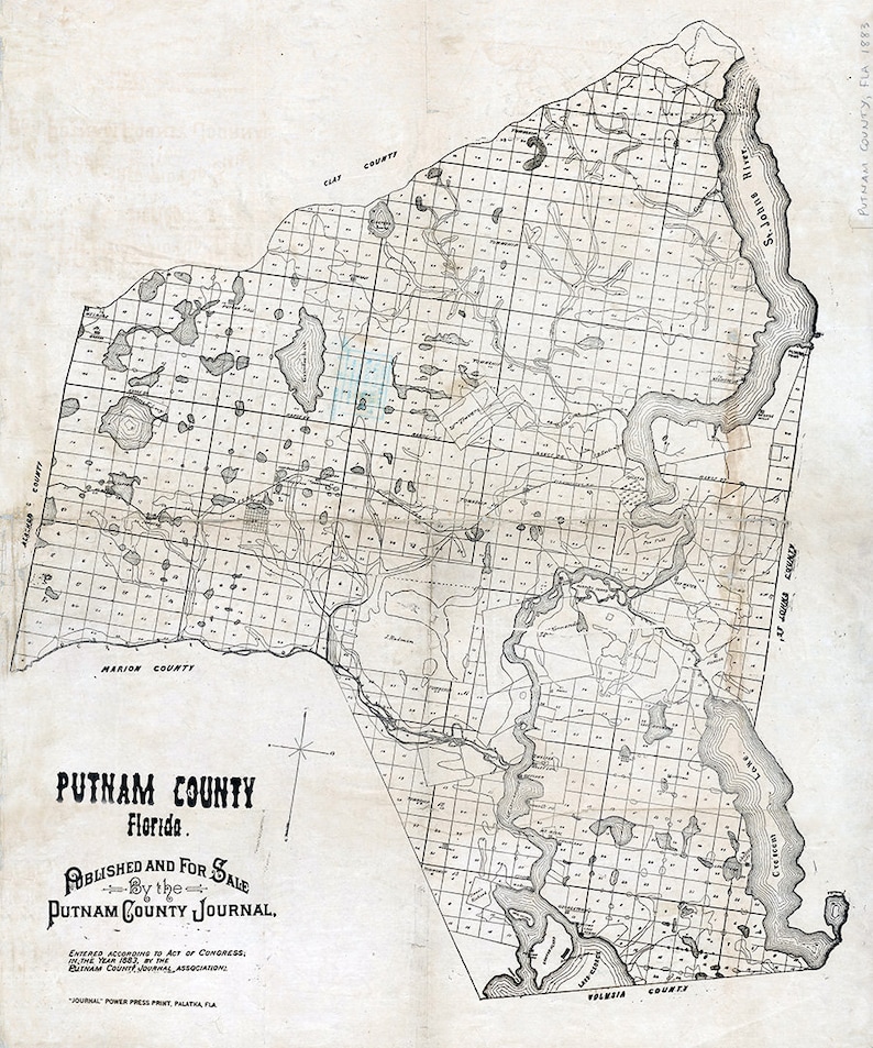 1883 Map of Putnam County Florida Etsy