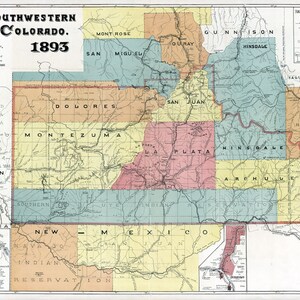 Carte 1893 du sud-ouest du Colorado