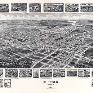 1907 Panorama-Karte von Suffolk, Nansemond County, Virginia