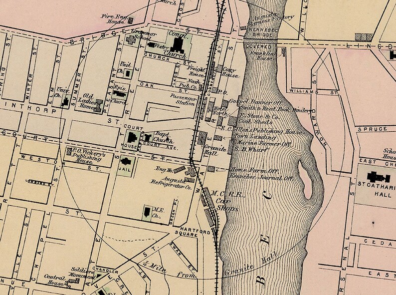 1884 Map of Augusta Kennebec County Maine