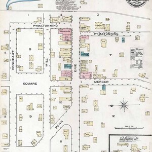 1886 Plan de la ville de Linesville, comté de Crawford, Pennsylvanie