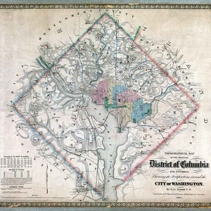 Carte topographique du district de Columbia, Washington DC, 1862