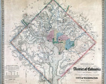 1862 Topo Map of District of Columbia Washington DC