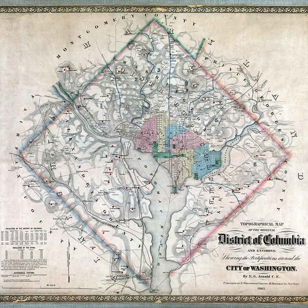 1862 Topo Map of District of Columbia Washington DC