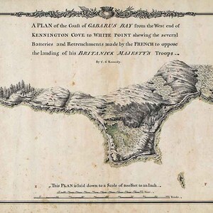1758 Carte de la côte de la baie de Gabarus, Nouvelle-Écosse Canada