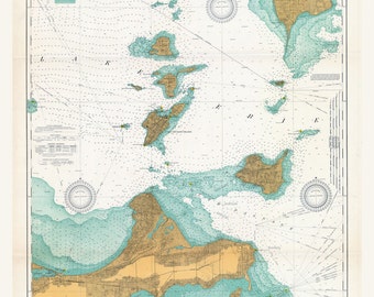 1917 Nautical Map Lake Erie Islands Sandusky Bay Ohio