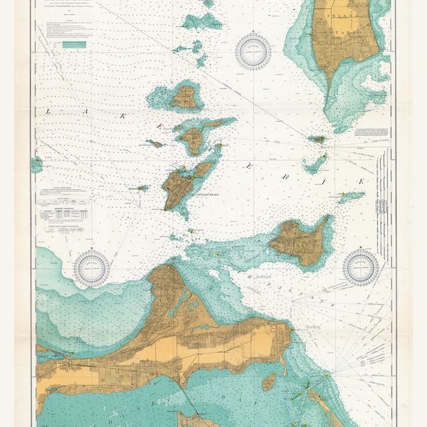 1917 Nautical Map Lake Erie Islands Sandusky Bay Ohio