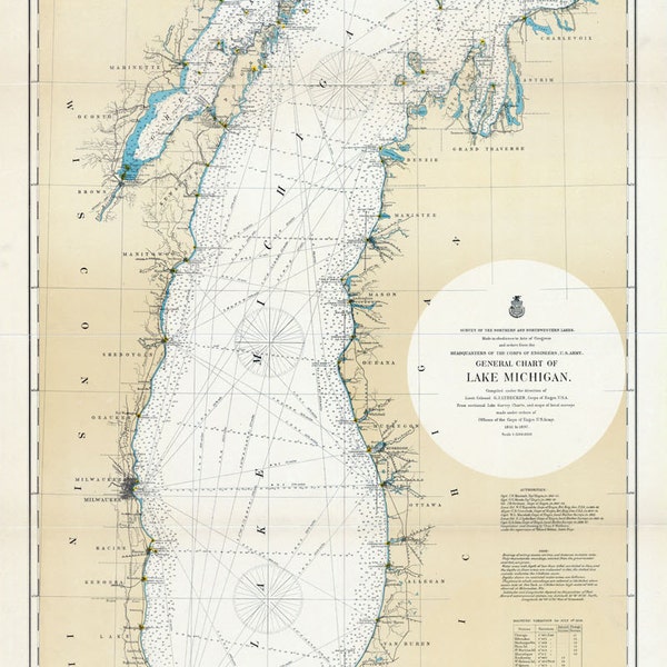1898 Nautical Map of Lake Michigan