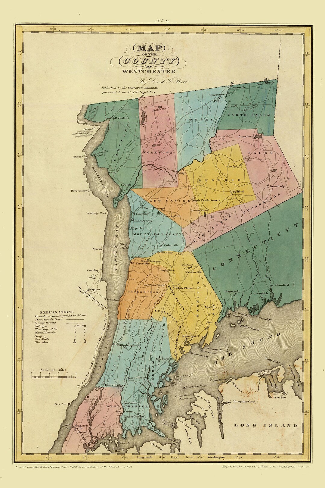 1829 Map of Westchester County New York - Etsy