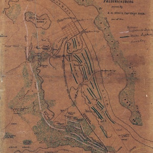 Kaart uit 1862 van het slagveld van Fredericksburg Virginia