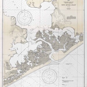 Zeekaart uit 1932 van New River Inlet North Carolina