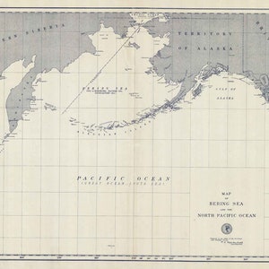 1892 Mapa del Océano Pacífico Norte Siberia Alaska Islas Aleutianas