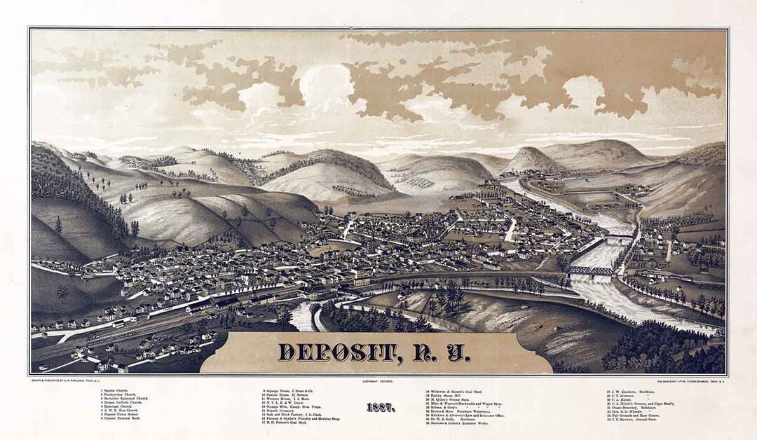1887 Panoramic Map of Deposit New York Etsy