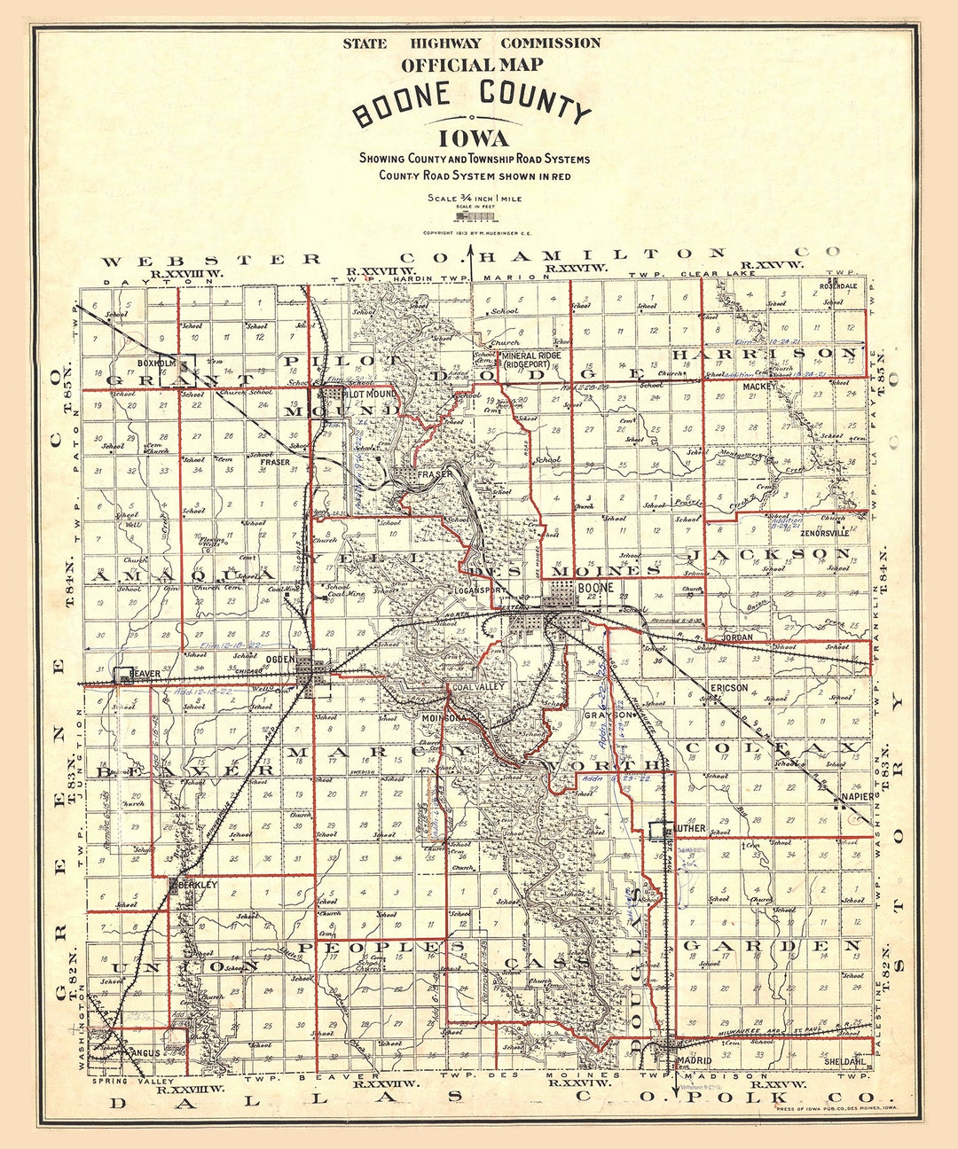 1913 Map of Boone County Iowa - Etsy