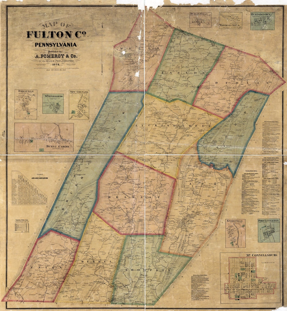 Fulton County Pa Map 1873 Map Of Fulton County Pa | Etsy Israel