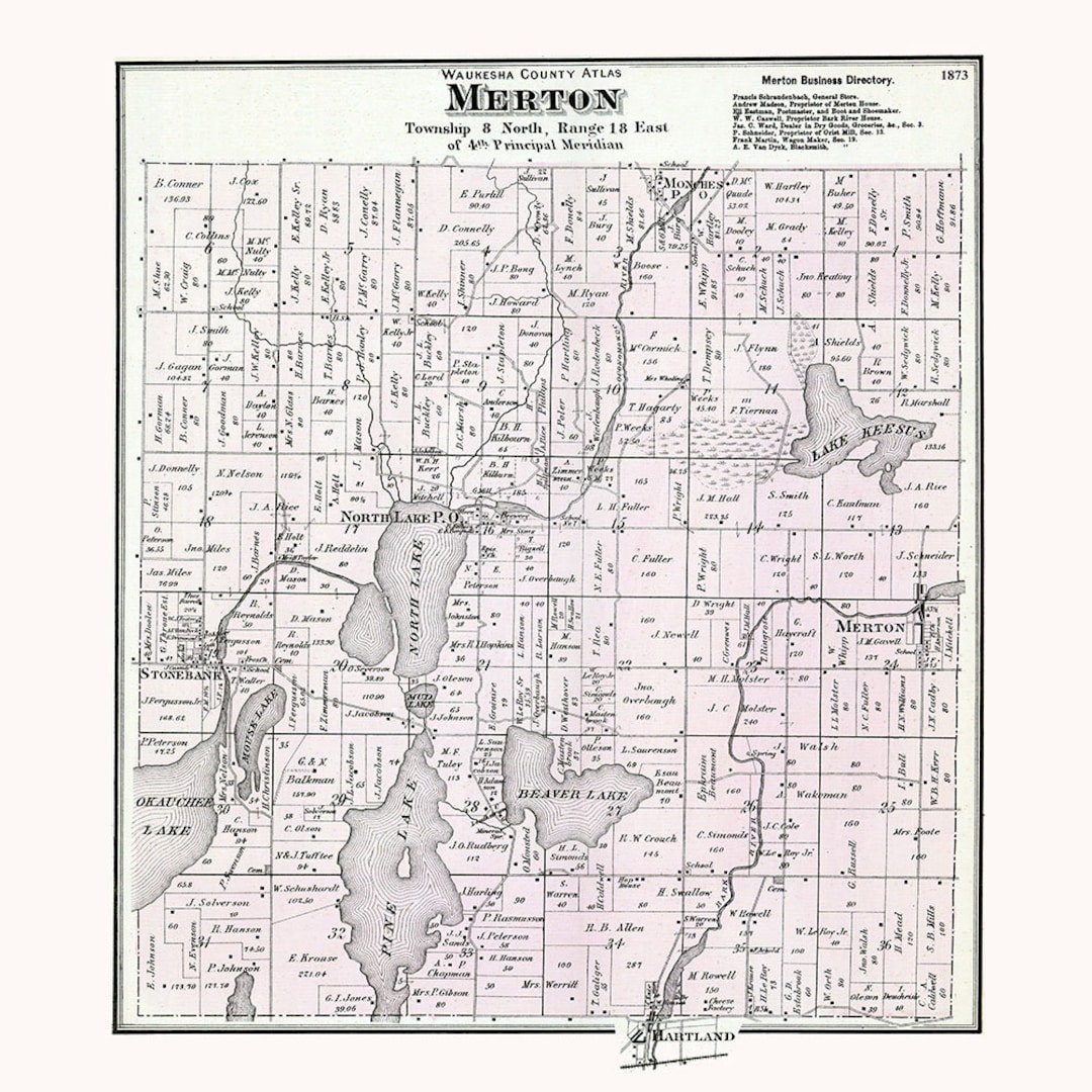 1873 Map of Merton Township Waukesha County Wisconsin Etsy